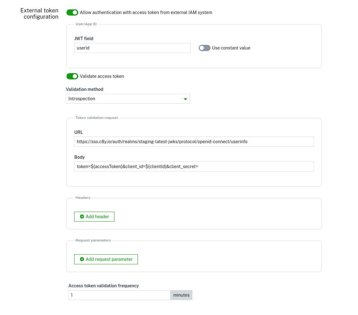 External token userinfo validation
