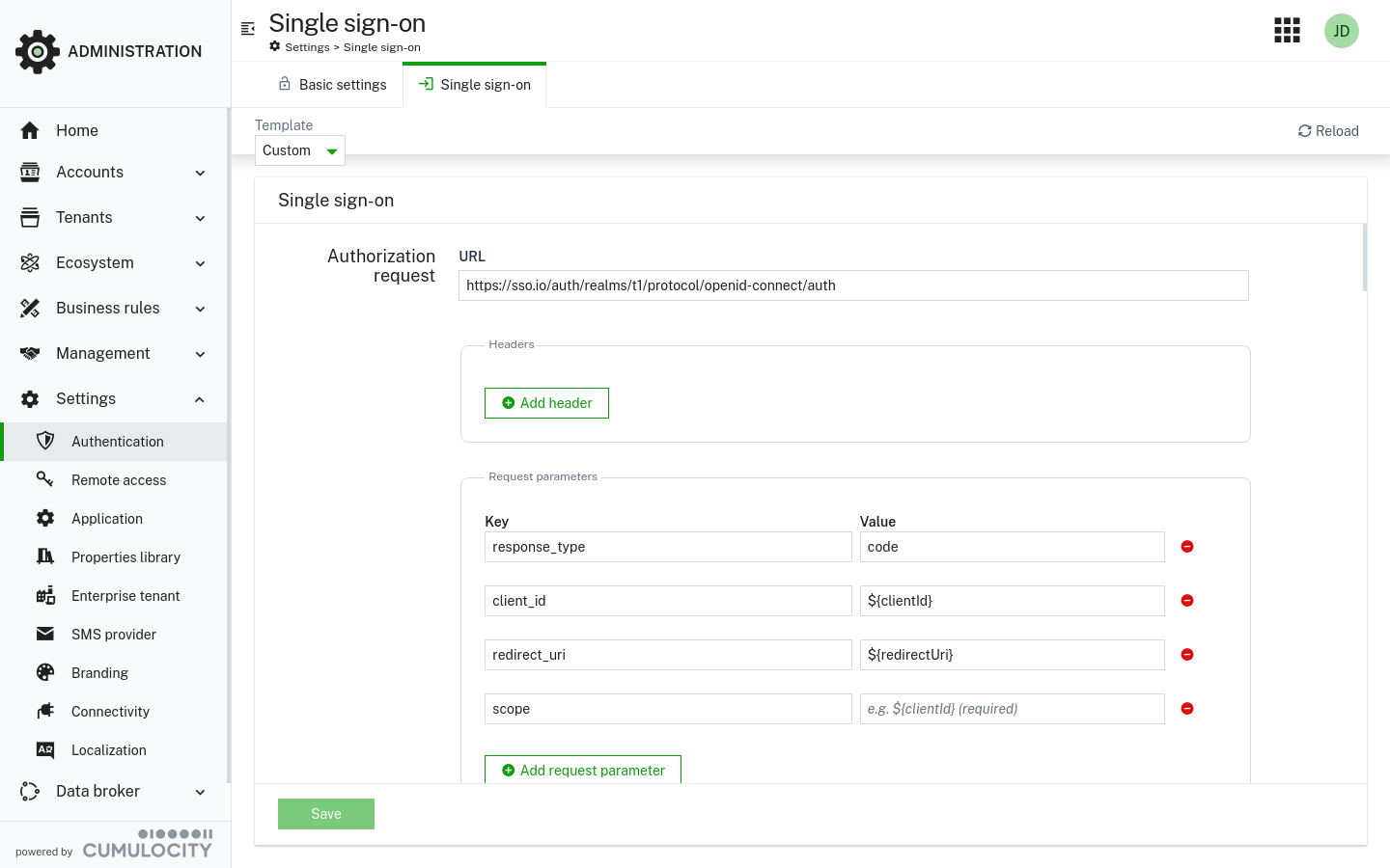 Custom authorization request